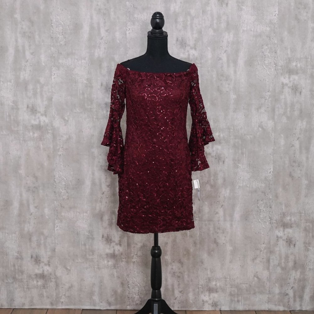 Teeze Me Lace Sequin Off the Shoulder Dress, 13/14